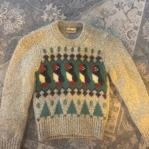 Vintage LL bean wool sweater puffer penguins toddler 3-4T